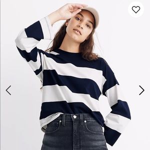 Madewell Navy and White Striped Long Sleeve Tee